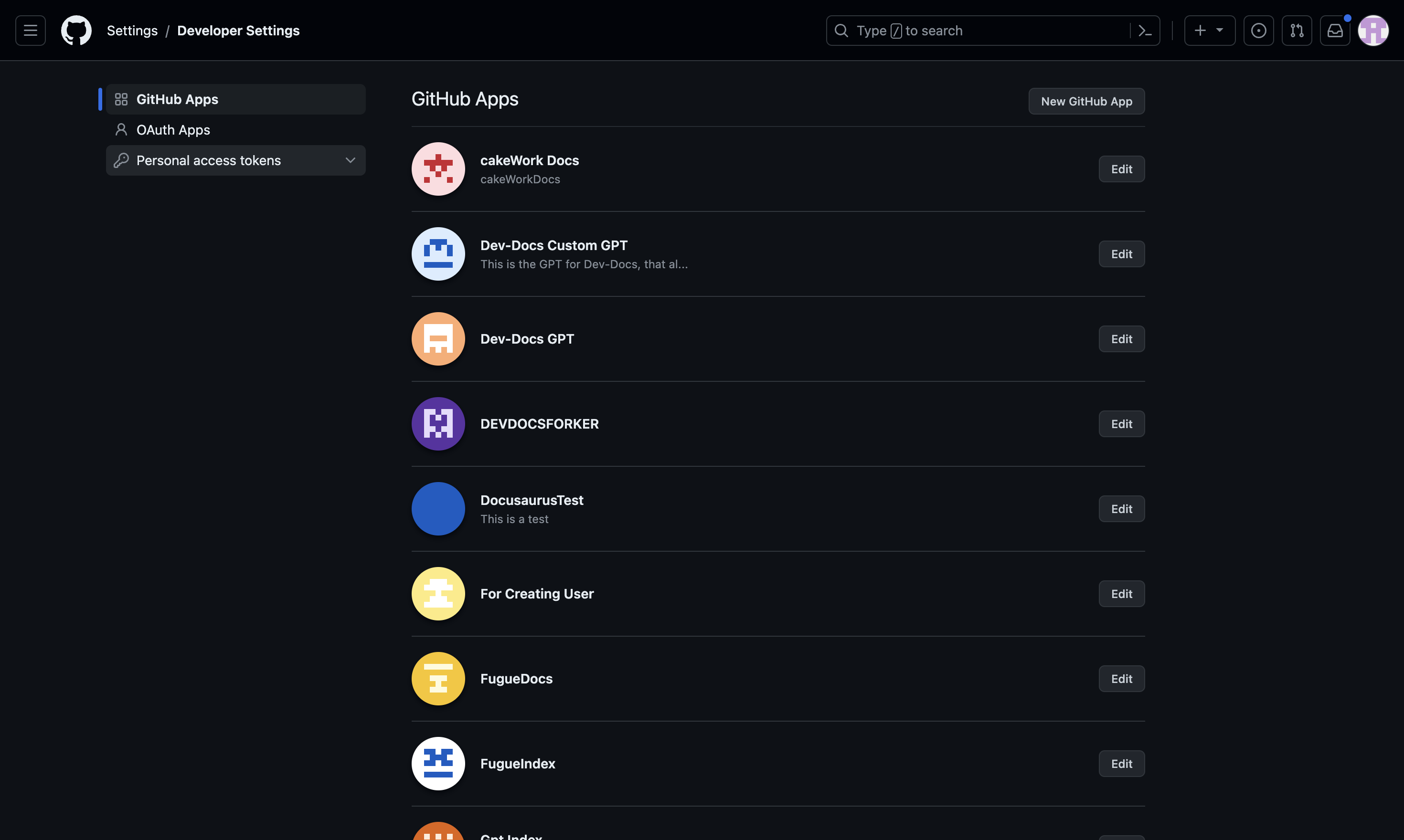 This is the image for BUTTON with the text: Personal access tokens and then clicked